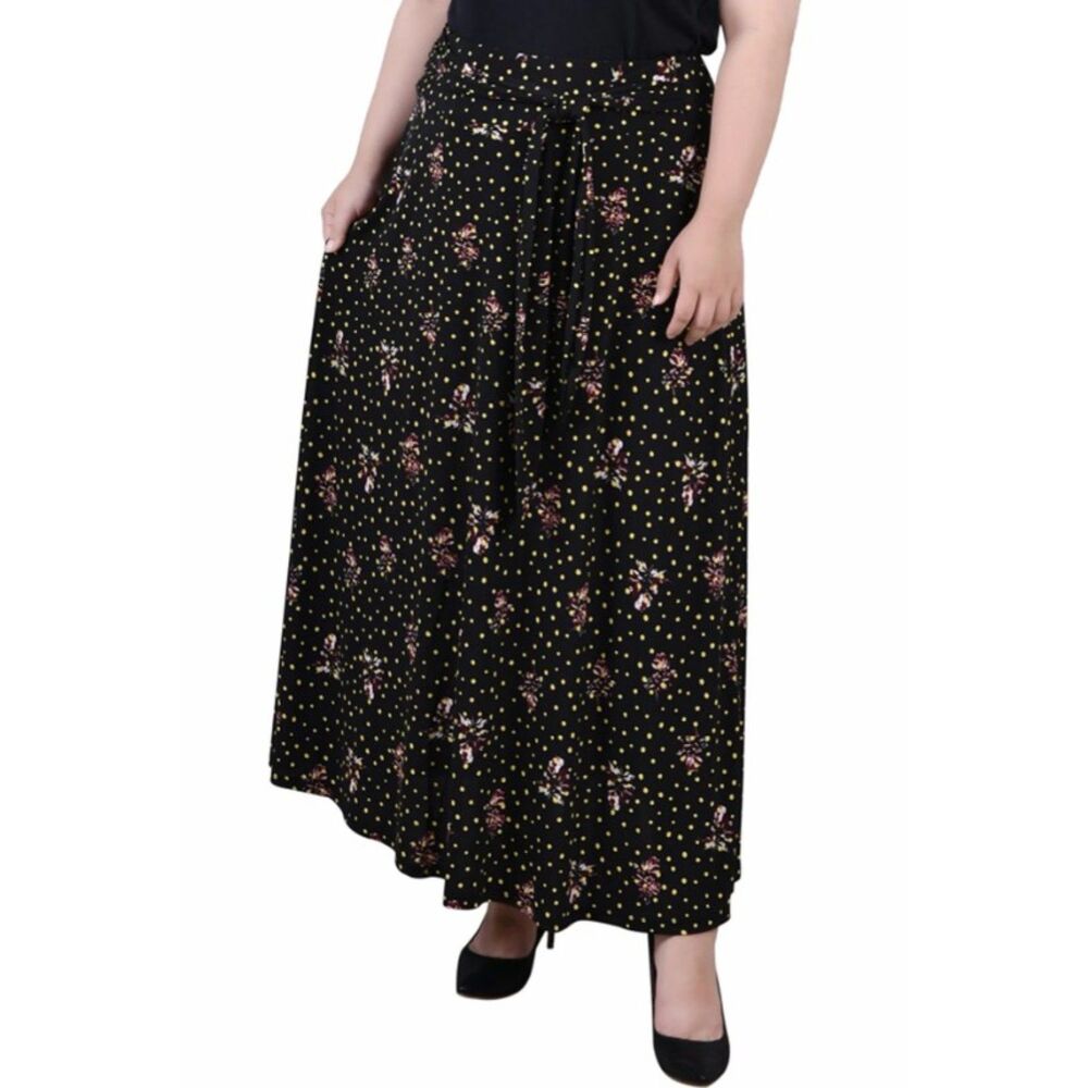 NEW Floral & Polka Dot Sz Medium Petite Elastic Waist Stretchy Jersey Knit Skirt